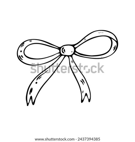 Vector outline of bow ribbon. Doodle, hand drawn illustration. Design element, clip art.