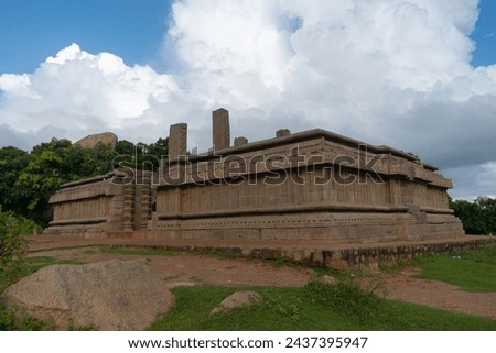 Picture of 'Royagopuram' an incomplete structure at UNESCO world heritage site of Mahabalipuram. Ajanta, Ellora, Hampi ancient stone sculpture carvings sacred pilgrimage archeology tourist, sanatan  Royalty-Free Stock Photo #2437395947