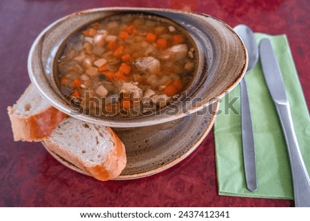 Traditional Icelandic lamb goulash and bread, indoor, dining table, Iceland