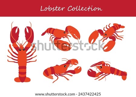 lobster vector illustration set. Cute lobster isolated on white background.