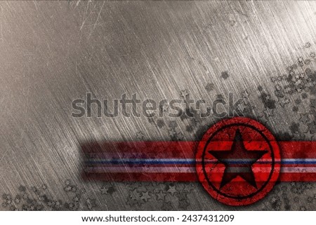 Star, badge and graphic with banner for illustration, theme or abstract on a gray studio background. Empty, mockup space and symbol of American bravery or independence for USA icon, heritage or glory Royalty-Free Stock Photo #2437431209