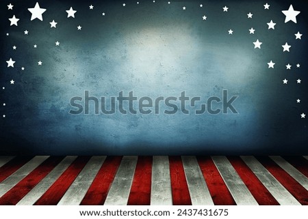 Star, America and graphic with stripes for illustration, theme or abstract background of banner. Empty, mockup space and symbol of bravery or independence in the USA for heritage, glory or victory Royalty-Free Stock Photo #2437431675