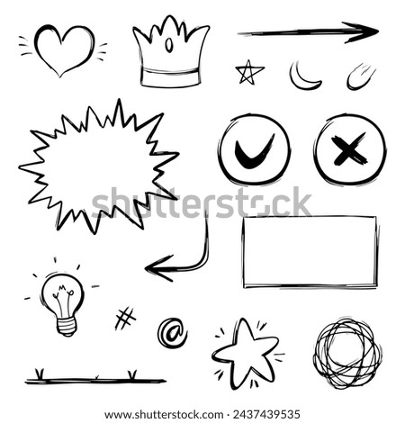 Hand drawn abstract thin line doodle set, in Vector illustration