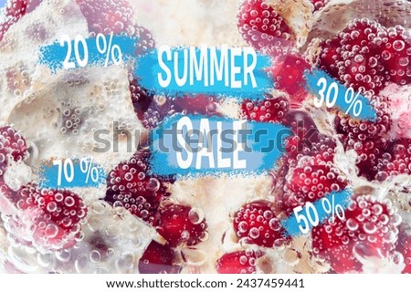 Summer with a tantalizing display of effervescent bubbles text announcing exciting seasonal sale percentages.