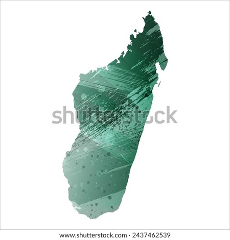 High detailed vector map. Madagascar. Watercolor style. Turquoise green color.