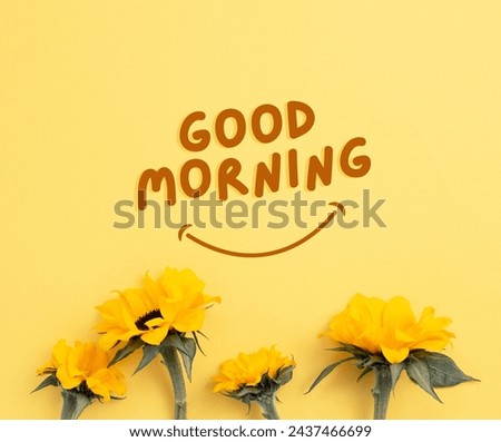 Good morning post for social media with a beautiful smile and flower background.