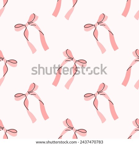Cute coquette pattern seamless pink ribbon bow. Cute feminine romantic background for textile, fabric, wallpaper, wrapping.
