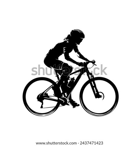 Woman riding a mountain bike, side view, isolated vector silhouette