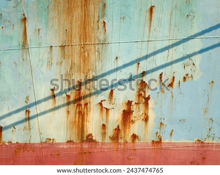 Side wall of old ship, Close up of the ancient red brick wall texture, Blue, red color, Vector illustration with water stains. Black fungus pending repair and concept as texture pattern for repetition