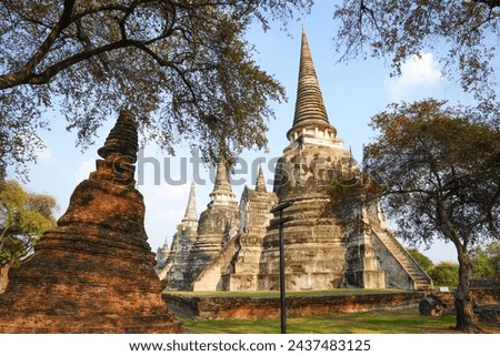 Wat Phra Si Sanphet One of the World Heritage Sites of Ayutthaya Province, Thailand, built in 1492, currently remaining in condition as seen in the picture, taken on 23-02-2024.