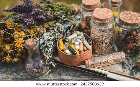Dried medicinal herbs on the table. Selective focus. nature.