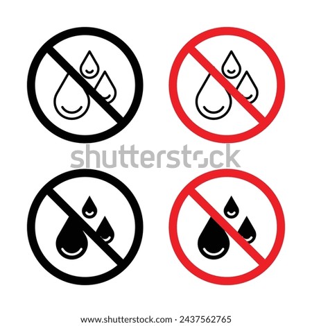 Water Leak Caution Line Icon Set. Leakage Prevention Warning symbol in black and blue color.