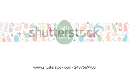 Cute hand drawn Easter bunnies background, vector greeting card clip art element, spring illustration banner