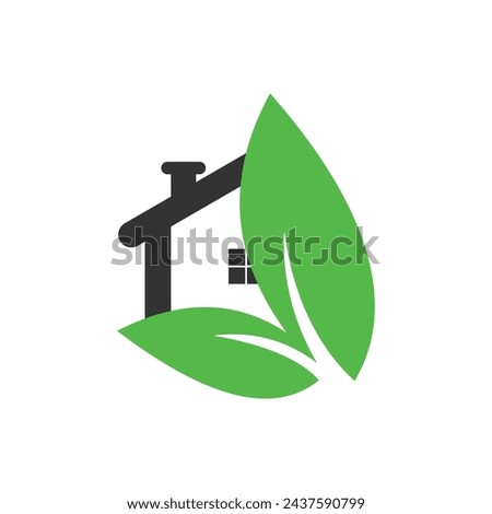 Green house logo design vector with illustration leaf concept