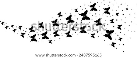Butterfly wave design, flying butterflies clip art isolated silhouettes, magical illustration, isolated