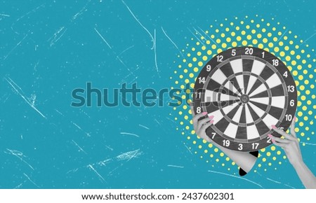 Collage picture template image with dart board, and darts. Concept work success wins with copy space. Royalty-Free Stock Photo #2437602301