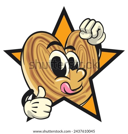 palmeritas cookies cartoon vector isolated clip art illustration mascot out from of a star with thumbs up, work of handmade