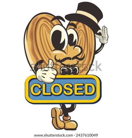 palmeritas cookies cartoon vector isolated clip art illustration mascot carrying a sign that says closed, work of handmade