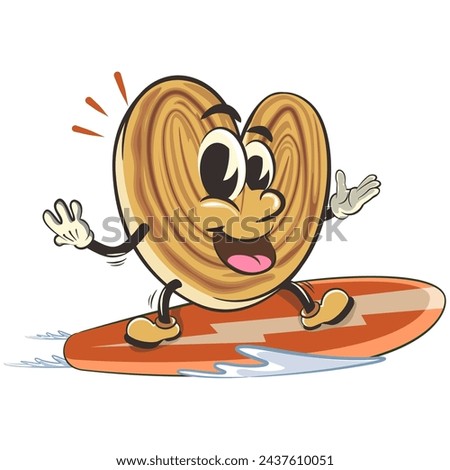 palmeritas cookies cartoon vector isolated clip art illustration mascot surf with snowboarding, work of handmade