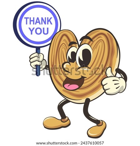 palmeritas cookies cartoon vector isolated clip art illustration mascot carrying a sign saying thank you, work of handmade