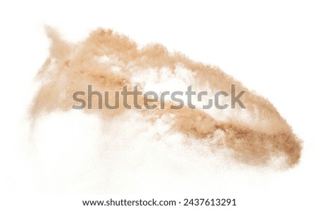 Circle Sand Storm desert with wind blow spin swirl around. Golden Yellow sand tornado storm with high wind. Fine Sand circle around, White background Isolated throwing particle element object