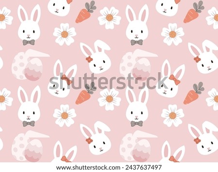 Easter, Spring seamless background. Clip art, retro style.Colorful cute illustration with rabbit. Happy easter greeting card with decorative easter bunny.