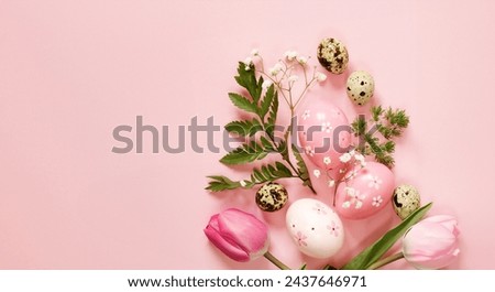 Easter composition with fresh tulips and eggs