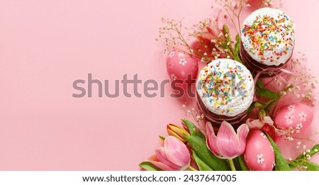 Easter composition with fresh tulips and eggs