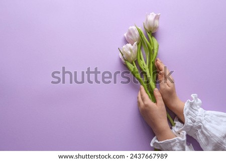 Bouquet of pink tulips on pastel background. Mothers day, Valentines Day, Birthday celebration concept. Greeting card. Copy space for text, top view.