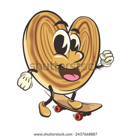 palmeritas cookies cartoon vector isolated clip art illustration mascot playing skateboarding, work of handmade