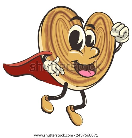 palmeritas cookies cartoon vector isolated clip art illustration mascot being superhero with a cape, work of handmade