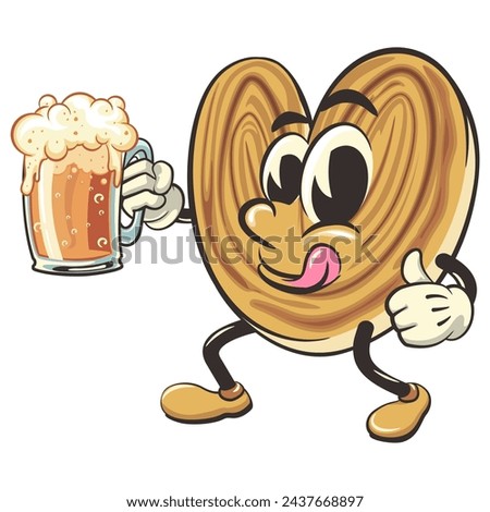 palmeritas cookies cartoon vector isolated clip art illustration mascot raising a large beer glass while giving a thumbs up, work of handmade