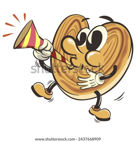 palmeritas cookies cartoon vector isolated clip art illustration mascot blowing party trumpet, work of handmade