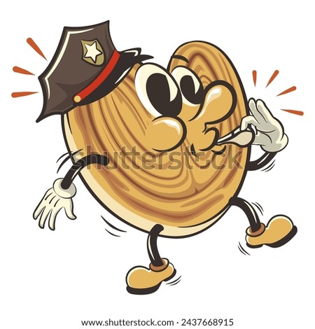 palmeritas cookies cartoon vector isolated clip art illustration mascot wearing a police hat and blowing a whistle, work of handmade