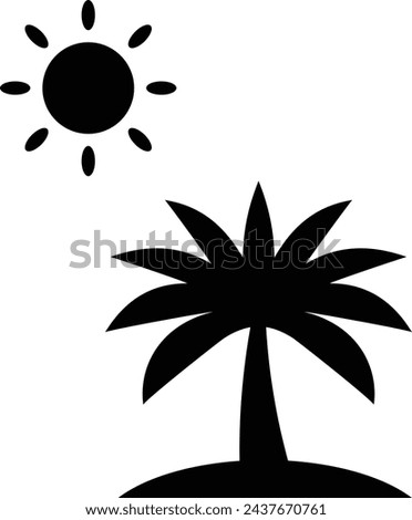 Black icon of palm tree and sun