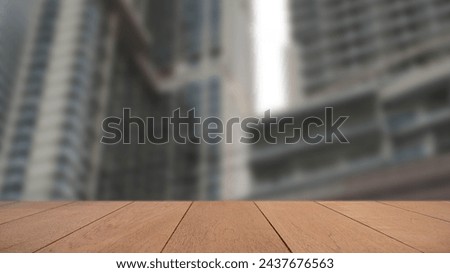 Empty Wood Plate Top Table On Blured Background Of Courtyard In Town