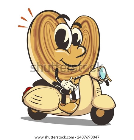 palmeritas cookies cartoon vector isolated clip art illustration mascot riding a scooter, work of handmade