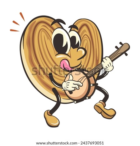 palmeritas cookies cartoon vector isolated clip art illustration mascot playing a banjo musical instrument, work of handmad