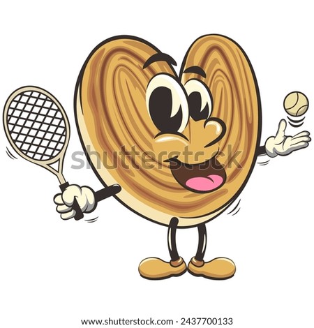 palmeritas cookies cartoon vector isolated clip art illustration mascot playing tennis with a tennis racket and ball, work of handmade