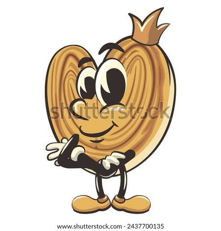 palmeritas cookies cartoon vector isolated clip art illustration mascot with a king's crown folding his arms calmly, work of handmade