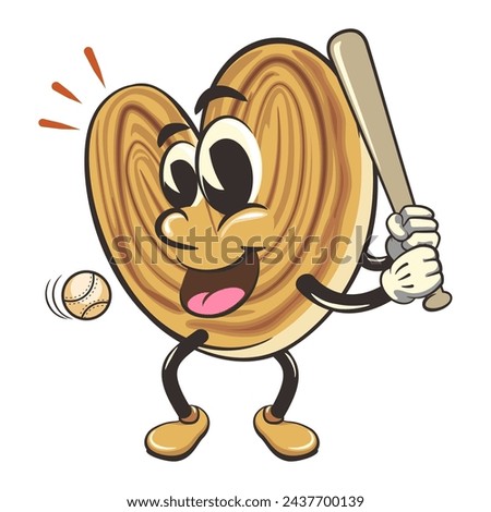 palmeritas cookies cartoon vector isolated clip art illustration mascot ready to hit a baseball with a bat, work of handmade
