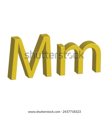 3D alphabet M in yellow colour. Big letter M and small letter m isolated on white background. clip art illustration vector