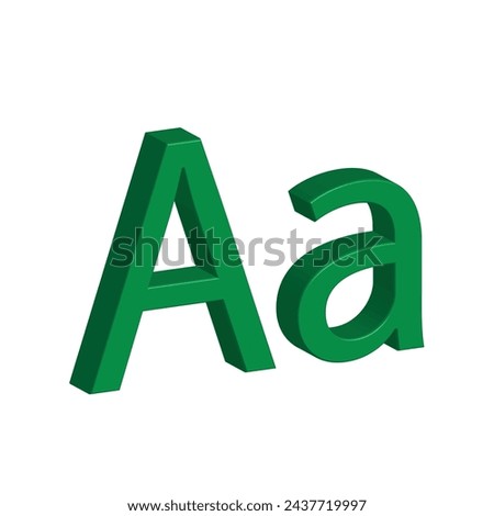 3D alphabet A in green colour. Big letter A and small letter a isolated on white background. clip art illustration vector
