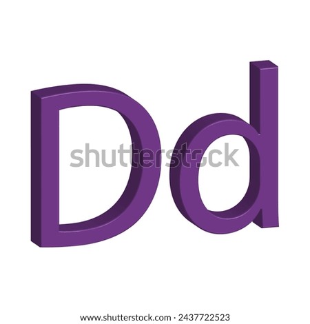 3D alphabet D in purple colour. Big letter D and small letter d isolated on white background. clip art illustration vector