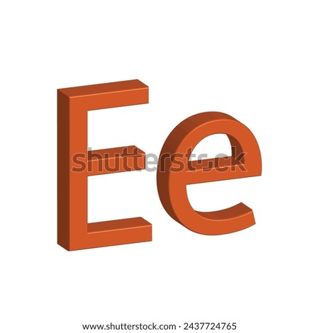 3D alphabet E in orange colour. Big letter E and small letter e isolated on white background. clip art illustration vector