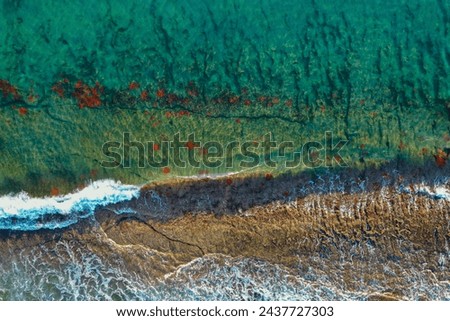 Amazing colorful aerial picture wave on coral reef 