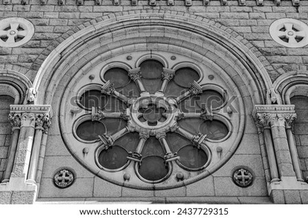 A place of religious devotion in the heart of the hectic Irish capital. This wonderful place of worship, dating back to the 1700s, has a splendid facade with a central rose window. Royalty-Free Stock Photo #2437729315
