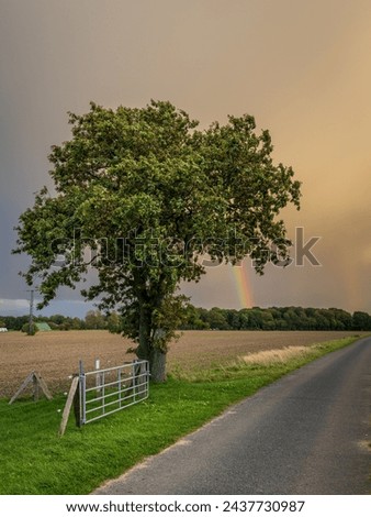 Rainclouds and a rainbow near Retelitz, Mecklenburg-Western Pomerania, Germany Royalty-Free Stock Photo #2437730987