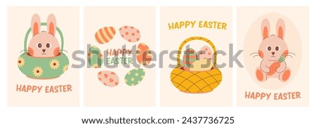 Cute Easter card collection. Festive greeting card, print, invitation, poster, banner, background.	
