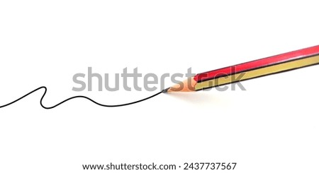 Photo of a pencil drawing a wavy line, isolated on white background, concept image.